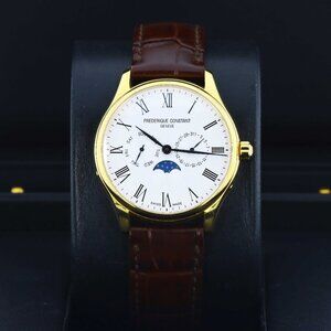 Frederique Constant Classics Moonphase, White Dial - Yellow Gold Plated on Strap